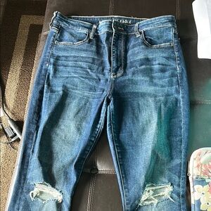 American Eagle Outfitters Blue Skinny Jeans Distressed Design